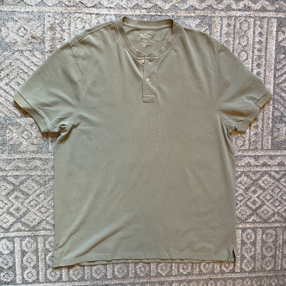 J. Crew Short Sleeve Green Cotton Henley T-Shirt XL NWOT